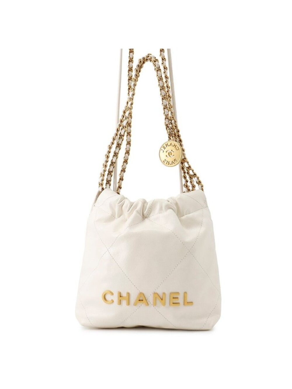 Chanel 22 Mini CC Logo Shiny Calf Leather 2-Way Shoulder Bag White